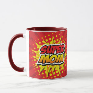 Tasse de Super Maman de style bande dessinée rouge