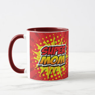 Tasse de Super Maman de style bande dessinée rouge