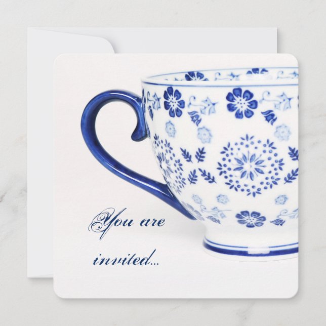tasse de thé bleu victorien - invitation de fête d (Devant)