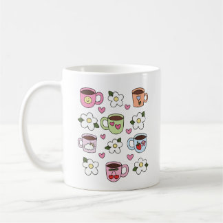 Tasse de thé Kawaii et fleurs