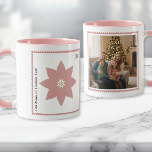 Tasse de vacances avec poinsettia rose et timbre-p