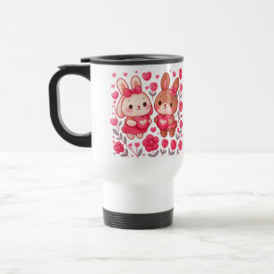 Tasse de voyage coeur de couple de lapins romantiq