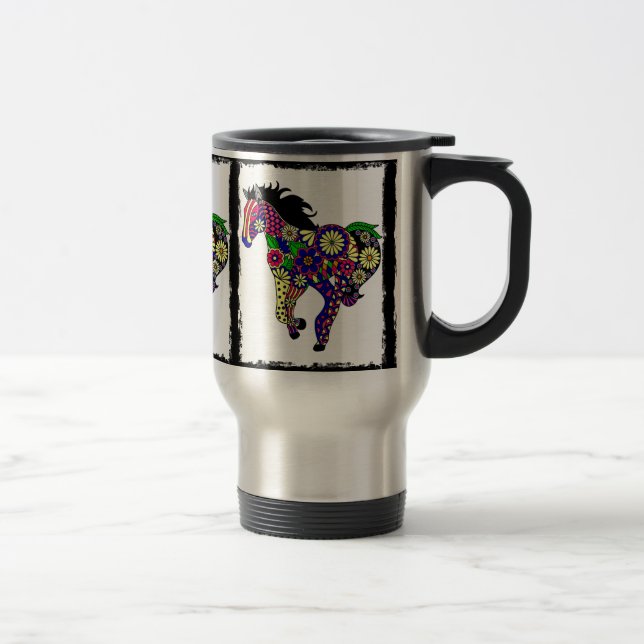 Tasse de voyage de cheval de fleur (Droit)