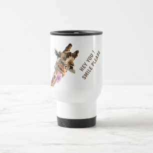 Tasse de voyage drôle de girafe avec texte accroch