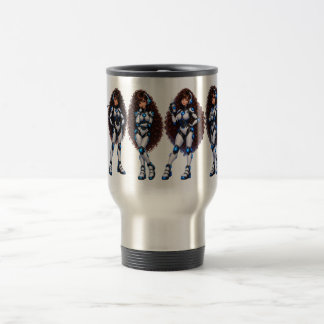 Tasse de voyage pour femme robot aux yeux marrons