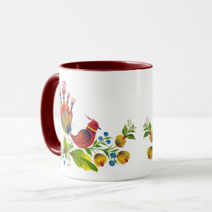 Tasse décorative avec oiseaux, fleurs et baies