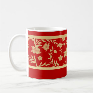 Tasse décorative florale rouge or