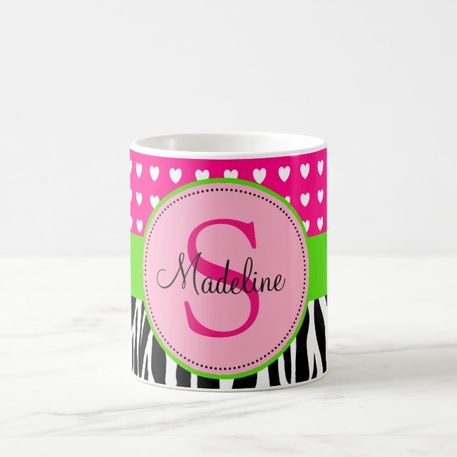 Tasse décorée d'un monogramme de zèbre rose et (Centre)