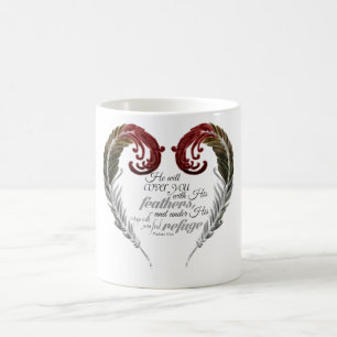 Tasse d'écriture sainte de coeur de plume