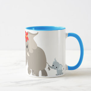 Tasse d'éléphant et de veau de mère de bande