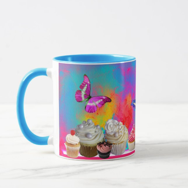 Tasse DÉLICIEUX CUPCAKES ET BUTTERFLIES Bleu rose (Gauche)