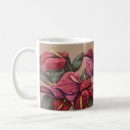 Tasse der Anthurium-Blume in Rot und Rosa