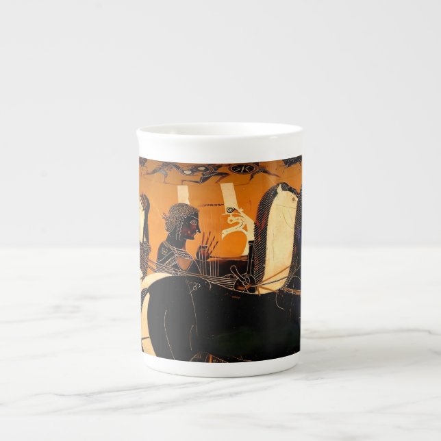 Tasse der antiken griechischen Schwarzweißkunstbon (Vorderseite)