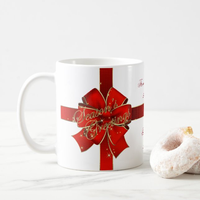 Tasse der blinkenden Roten Bow-Jahreszeit (Mit Donut)