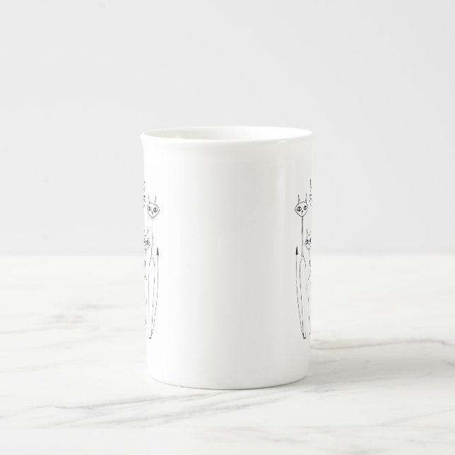 Tasse der Knochen-China (von Hand gezeichnet Katze (Vorderseite)
