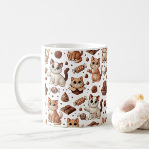 Tasse der niedlichen Katzen und Schokolade
