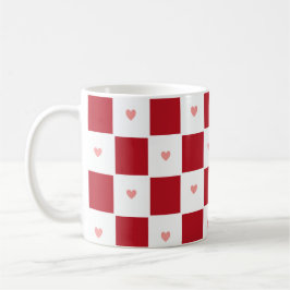 Tasse der roten karierten Liebe