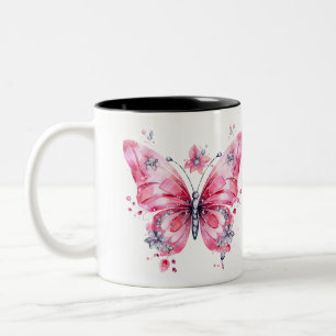 Tasse der Schmetterlinge in Aquarellen, Rosa Natur