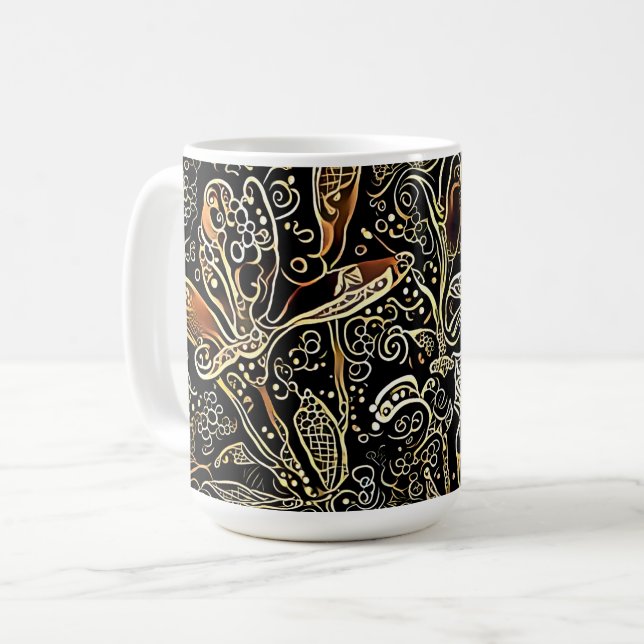 Tasse der Schwarzen und Goldenen Blumen (Vorderseite Links)