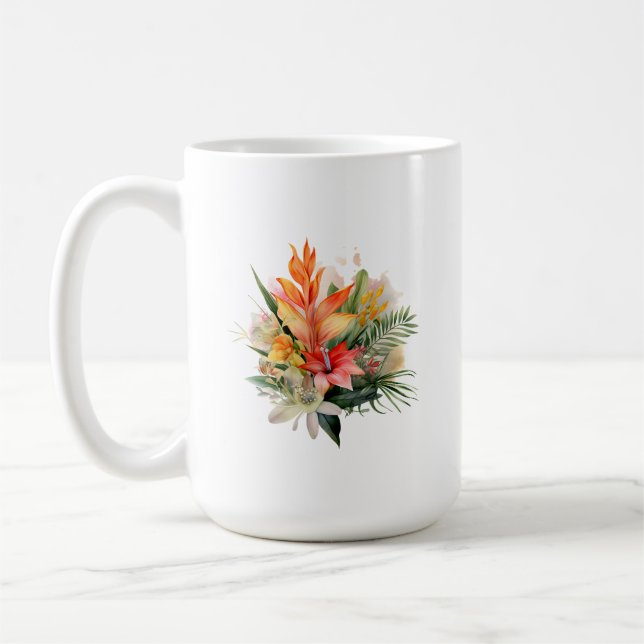 Tasse der tropischen Pflanze (Links)