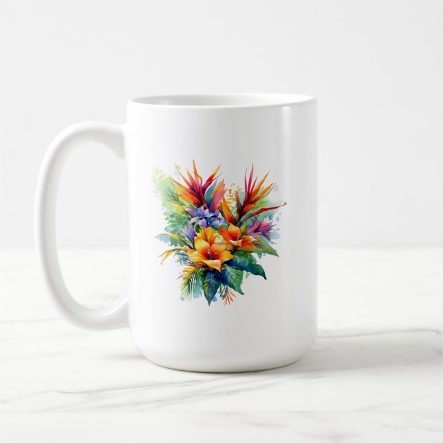 Tasse der tropischen Pflanze (Links)