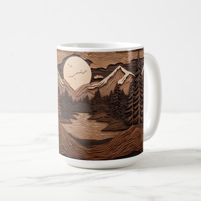 Tasse der Waldnächtenszene | Carved Pine Tree (VorderseiteRechts)