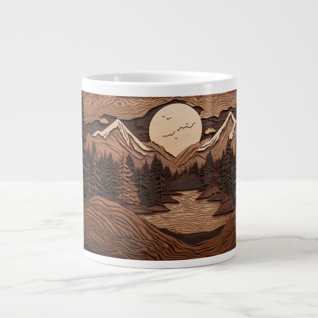 Tasse der Waldnächtenszene | Carved Pine Tree (Vorderseite)