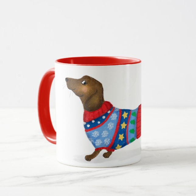 Tasse der Weihnachtszeit-Dackel (Vorderseite Links)