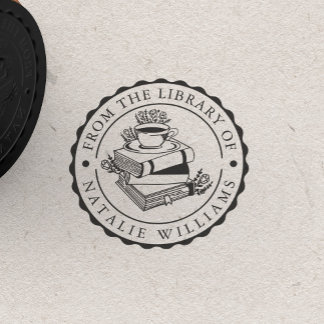Tasse des Blumenbuchkaffees aus der Bibliothek Gummistempel