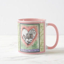 Tasse des Bunny Rabbit Heart Pink Green Scroll Des