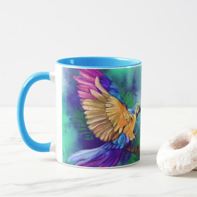 Tasse des farbenfrohen Papagei (Mit Donut)