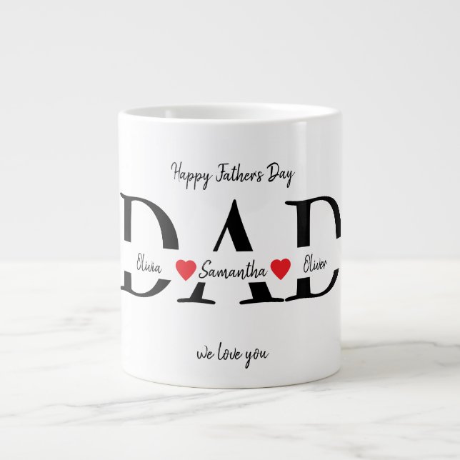 Tasse des glücklichen Vaters mit den Namen der Kin (Vorderseite)