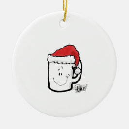 Tasse des Kaffees in der Weihnachtsmannmütze Keramik Ornament