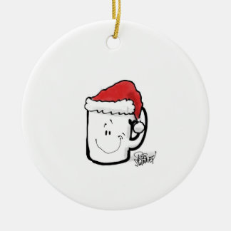 Tasse des Kaffees in der Weihnachtsmannmütze Keramik Ornament
