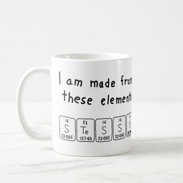 Tasse des Stesseln periodischer Tabellennamen (Links)