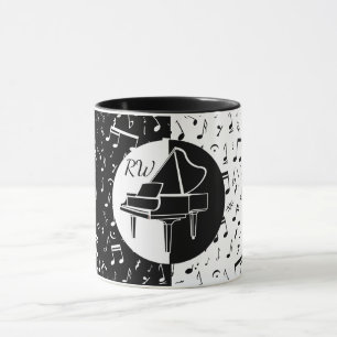 Tasse Design élégant noir et blanc Piano et design music