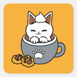 Tasse-Design für Ferien mit gemütlichen Cat- und P Quadratischer Aufkleber