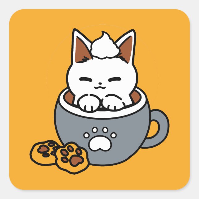 Tasse-Design für Ferien mit gemütlichen Cat- und P Quadratischer Aufkleber (Vorderseite)