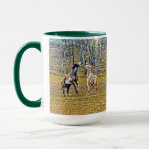 Tasse Deux Chevaux de Peinture Pinto Jouant Équine Art D