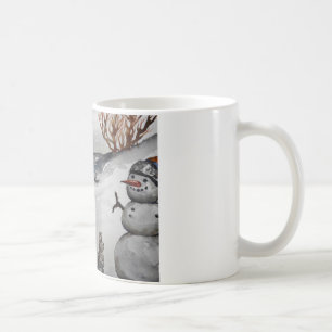 Tasse d'hiver de lapin et de bonhomme de neige