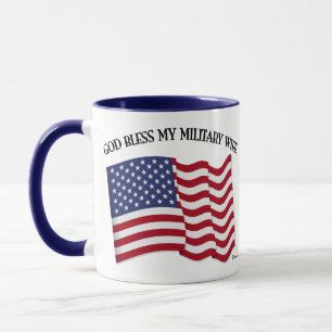 Tasse DIEU BÉNISSE MA FEMME MILITAIRE avec drapeau améri