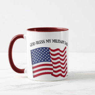 Tasse DIEU BÉNISSE MON PÈRE MILITAIRE avec drapeau améri