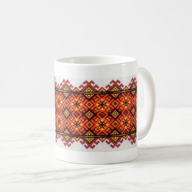 Tasse d'orange de broderie de Vyshyvanka Hutsul (Devant droit)