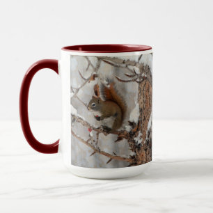 Tasse Écureuil d'hiver, neige et baies rouges Conception