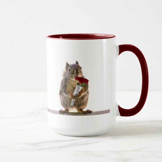 Tasse Écureuil tenant le bouquet de rose rouge (Droite)