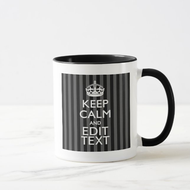 Tasse Élégant GARDEZ CALME et votre texte sur les bandes (Droite)