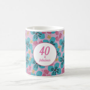 Tasse élégante moderne florale rose bleu 40e anniv