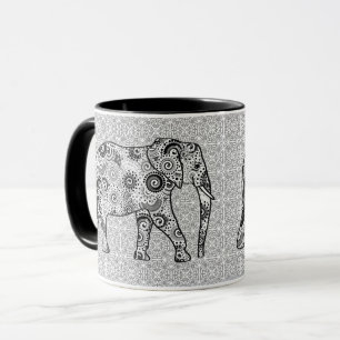 Tasse Éléphale tourbillon fractal - gris, noir et blanc