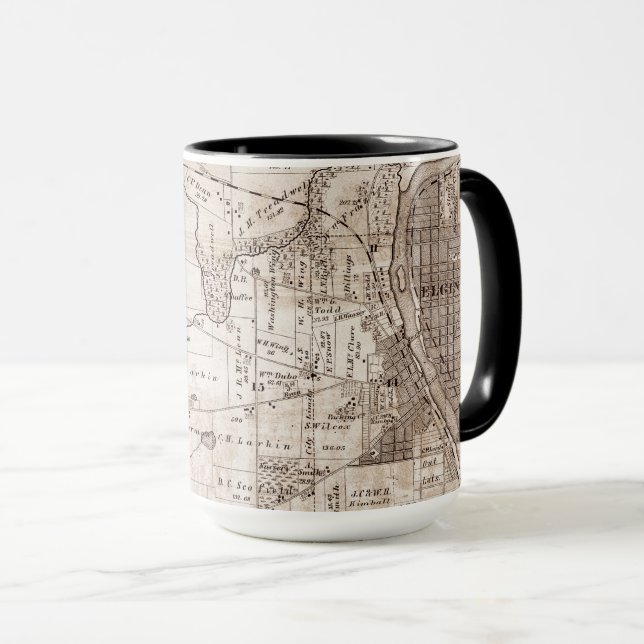 Tasse Elgin Illinois 1870 Carte Plat Fox River (Devant droit)