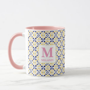 Tasse en carreaux de style aquarelle boho – Nom et